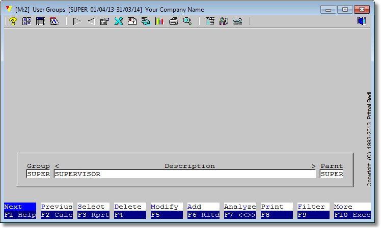 The Users Group module interface will be presented. Select <Modify> from bottom menu by arrow keys and press <Enter> or click on <Modify> option. The Users Group module interface will be presented. Select <Modify> from bottom menu by arrow keys and press <Enter> or click on <Modify> option.