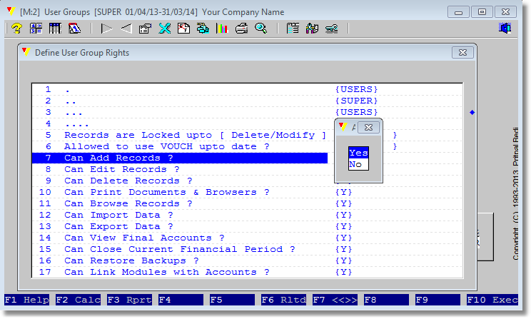 If it will be list of choices, selection cursor will stay at current value, if we are modifying, or on default value, if we are adding a new Group. Navigate to your choice and press <Enter>. Scroll to another option and repeat the same process. If it will be list of choices, selection cursor will stay at current value, if we are modifying, or on default value, if we are adding a new Group. Navigate to your choice and press <Enter>. Scroll to another option and repeat the same process.